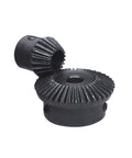 One Point Zero Module Tapered Bevel Gear Set 20 To 40 Teeth 10mm Bore 90 Degree Pinion Gear 1 To 2 Ratio 45 Steel With High Frequency Blackened Finish