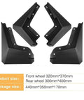 Tough Front And Rear Mud Flaps For Tesla Cybertruck 2024 set showing black, durable wheel guards for effective dirt blocking.