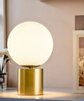 11 Inch Modern Gold Globe Table Lamp With Milk White Glass Shade And Sturdy Metal Base, Perfect For Bedroom Bedside