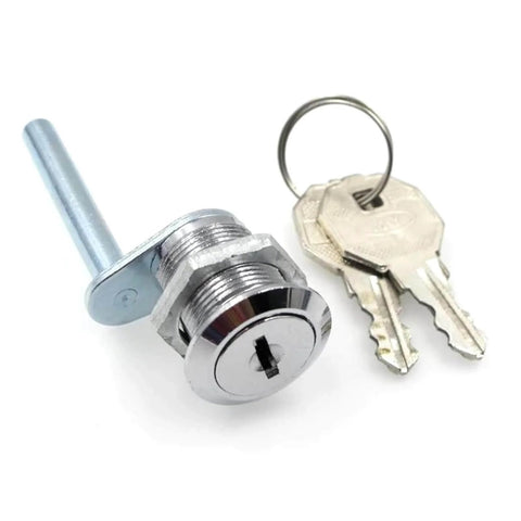 Chrome drawer cabinet lock with keys, 30mm diameter, suitable for office furniture, desks, and school lockers.