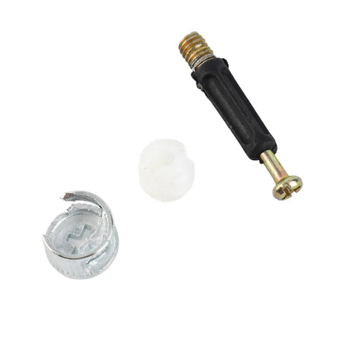 Three in One Eccentric Wheel Connector Kit for Furniture, 100 Sets Pro Grade Durable Screw Nut Hardware components displayed