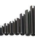 Spring Dowel Roll Pin Set M6x10 To 60mm Carbon Steel Black Finish arranged in size order