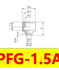 PFG-1.5A diagram of dimensions for 10 Pack Heavy Duty Silicone Vacuum Suction Cups For Pfg Pneumatic Manipulator Nozzle
