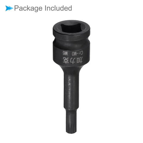 Impact Spline Bit Socket M6 Metric 60mm Long For Three Eighths Inch Drive Chrome Molybdenum Steel One Piece Construction