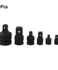 6-Piece Socket Adapter Set For Pneumatic Drives And Ratchet Extensions, metal adapters in varying sizes on white background
