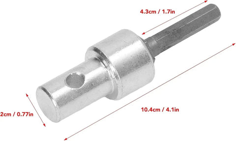 Impact Driver To Earth Auger Adapter Kit With 1 To 3 Converter shown with dimensions, metal construction.