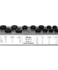 Professional Countersink And Taper Drill Bit Set For Five Through Nine Wood Screws featuring multiple countersink sizes on a storage block.