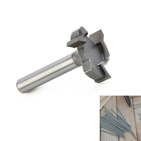 Beefy Carbide Tipped CNC Spoilboard Surfacing Router Bit With One Quarter Inch Shank shown from the side