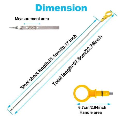 Dimensions of Ford Engine Oil Dipstick Replacement For Escape 2009 2012 Fusion 2006 2012 Lincoln Zephyr Mercury Mariner Milan 2006 2011 3.0L V6 OE 921061 6E5Z6750AC, showing handle and measurement area.