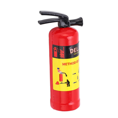 Dope Mini Fire Extinguisher For Rc Cars Real Deal Accessory Lightweight Portable Rig Customizer With Drop In Stickers For Axial Scx10 Wpl Mn Series Models Red, red fire extinguisher model with detailed sticker.