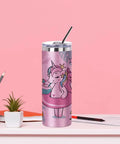 4 Pack 20 Oz Glitter Pink Sublimation Tumblers Skinny With Straws Ready For Custom Designs, Premium Stainless Steel, Double Wall Insulated, Bright Print Quality, Gift Box Set unicorn design