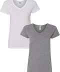 Women's Heavy Cotton V-Neck T-Shirt 2-Pack Medium White Graphite Comfortable Everyday Tee For Casual Wear And Layering