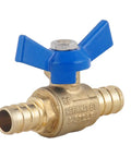 One Half Inch PEX Brass Ball Valve Two Pack With Red And Blue T Handle, DIY Friendly Shut Off PEX Barb Water Valve, CUPC Certified