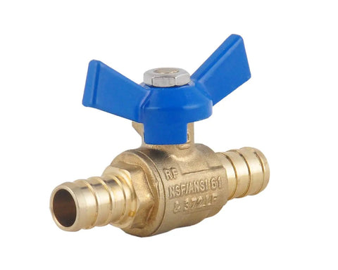 One Half Inch PEX Brass Ball Valve Two Pack With Red And Blue T Handle, DIY Friendly Shut Off PEX Barb Water Valve, CUPC Certified