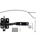 Aramox Carbon Steel Fence Latch with Spring Lock for gate, black latch, screws and installation parts included.