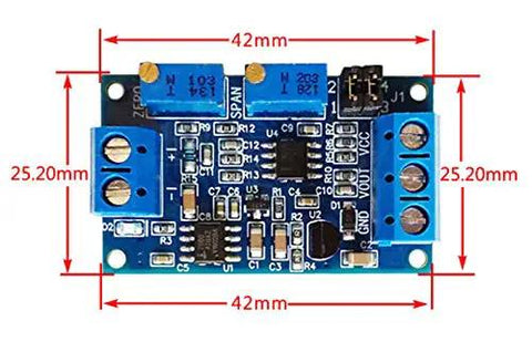 Current To Voltage Converter Module For 4-20mA And 0-20mA Signals With 0-3.3V 0-5V And 0-10V Output Options; component size shown