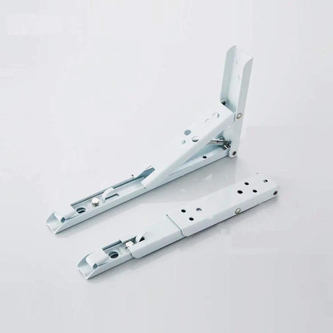 Heavy Duty White Folding Shelf Brackets For Sturdy Metal Floating Wall Units L Shaped corner support in compact design.