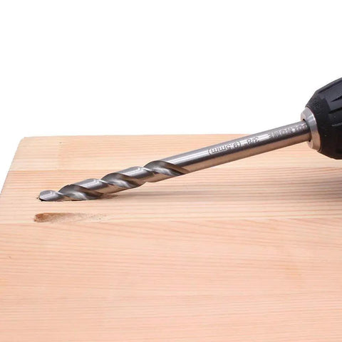 Three Eighths Inch Drill Bit With Depth Stop Collar For Pocket Hole Jig Master System, Six Point Five Inch Length, shown in use