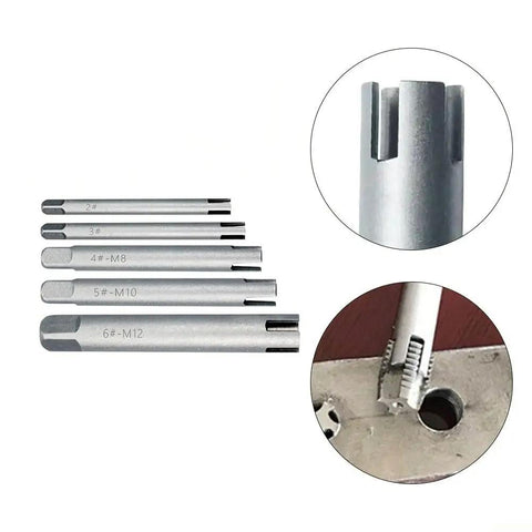 Top Tier Alloy Steel Broken Tap Extractor Kit With 5 Essential Metric Sizes From M5 To M10 Features Tough Square Drive And Three Claw Design For Easy Removal Of Stripped Taps No Mess No Stress Just Get It Done Fast. alloy steel tap extractors, M5 M6 M8 M10