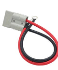 Rock Solid Heavy Duty Quick Connect Charging Cord For Electric Forklift Battery Industrial Grade Plug Interface Dual Pack 50 Amp 600 Volt Silicone Tinned Wire Harness, close-up of connector and silicone wires.