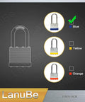 Image of color options for Laminated Padlock Set 1 9 16 Inch Wide Body With Long Shackle, showing blue, yellow, and orange variants.