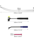 Measured tools from Car Dent Removal Tool Kit for DIY Auto Fender Repair, including stainless steel puller, mallet, and rods.