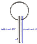 4-pack quick-release pins with ring, stainless steel, 3/16 in dia, 0.95 in usable length for marine bimini tops.