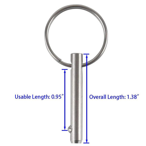 4-pack quick-release pins with ring, stainless steel, 3/16 in dia, 0.95 in usable length for marine bimini tops.
