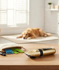 Hassle-Free Rechargeable Electric Hair Clippers For Dogs And Cats, Peaceful Home Grooming Kit with combs on a table.