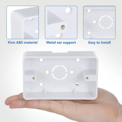 Close-up of Five Piece Surface Mount Outlet Box Set Made From Durable ABS Plastic For Indoor Use, showing wall socket housing