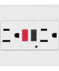 Heavy Hit Smart GFCI Outlet With Built Tough Safety Shutters And Slick 15 Amp 120 V Wall Socket showing reset and test buttons.