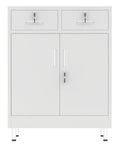 Front view of Built Tough Metal Storage Cabinet With Locking Doors And Two Drawers Lockable Cabinet With Adjustable Shelf White Finish