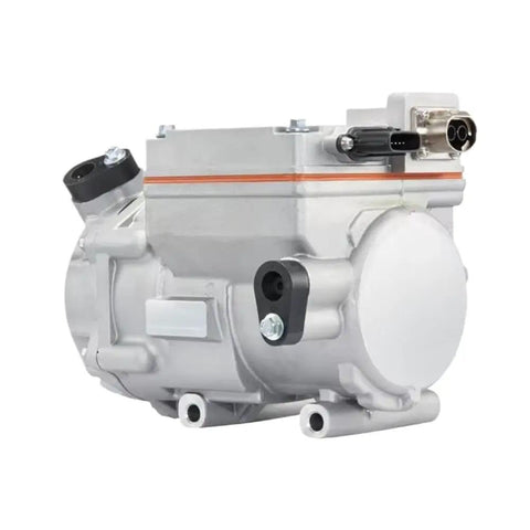 Heavy Duty 48V DC Car AC Compressor For Electric Vehicles Keeping Your Ride Chill With Upgraded Replacement Cooling Unit side view showing ports and connections.