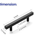 Dimensions of 30 Pack 6 Inch Square Cabinet Pulls Matte Black Stainless Steel Kitchen Drawer Handles with 3.75 inch hole centers.