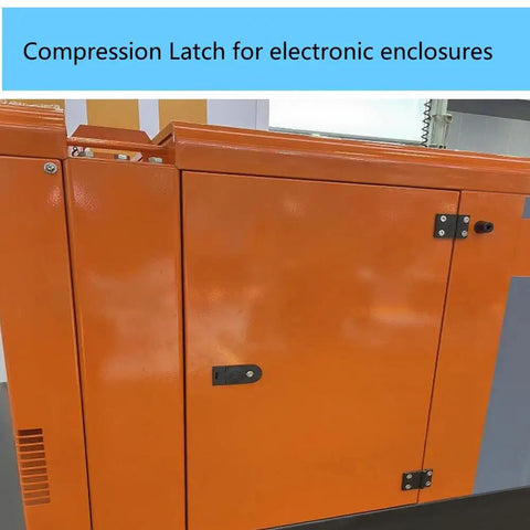 Orange industrial enclosure with 4 Pack Flush Mount Compression Latches With Trigger Action Adjustable for secure access, keyed alike.
