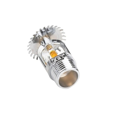 Upright Copper Fire Sprinkler Head with chrome steel finish, 135F activation, designed for commercial ceiling safety.
