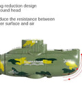 Side view of Rad Military Style Nuclear Submarine RC Toy for Kids with camouflage design and drag reduction features.