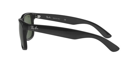 Side view of RB4165 Justin Classic Square Sunglasses 55mm Black Nylon Frames with Green Classic Lenses Unisex Shades.
