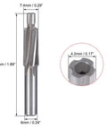 uxcell HSS-AL cobalt counterbore end mill, front view, 4 flutes, 7.4mm diameter, 6mm shank.