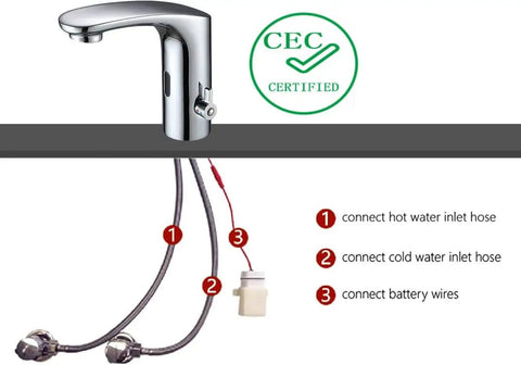 All-In-One Touchless Faucet With Polished Chrome Finish, Hands-Free Flow, and installation hoses for office and public restrooms