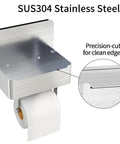 Brushed Nickel Toilet Paper Holder With Shelf And Wipes Dispenser, Stainless Steel Wall Mount Organizer With Clean Edges Detail