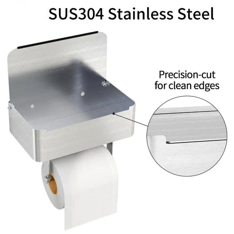 Brushed Nickel Toilet Paper Holder With Shelf And Wipes Dispenser, Stainless Steel Wall Mount Organizer With Clean Edges Detail