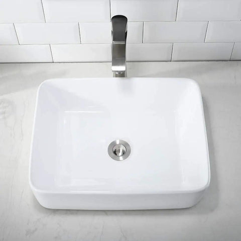 White Vessel Sink With Faucet And Drain Combo For A Dope Modern Bath 19x15 Rectangle Vessel Sink Above Counter Top Mount