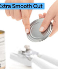 Person holding lid cut by Heavy Duty Stainless Steel Can Opener With Smooth Edge And Bottle Openers Soft Comfortable Handle