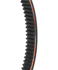 Beefed-Up CVT Motorcycle Drive Belt 3M38412 For 128T, 384mm Length, 12mm Width, Power Transmission Replacement Belt For Bikes, Durable Timing Belt For Smooth, Reliable Daily Rides close-up of black rubber ribbed belt with orange edge