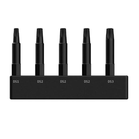 Double Square 8 Point Star Bit Set, 5pc S2 Steel, 2 Inch 8 Spline Fastener Drive Bits with Handy Storage Bit Holder displayed