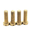 Top Tier Brass Slotted Cheese Head Screws Bulk Set M2 Through M8 Metric Fasteners Rock Solid Gear in a row displaying golden brass finish.
