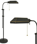 58 Inch Vintage Adjustable Pharmacy Floor Lamp With 6W LED Dark Bronze Finish Mid Century Modern Standing Reading Light With Telescoping Pole For Living Room Or Office Decor Dope, featuring a telescoping pole and pull chain switch.