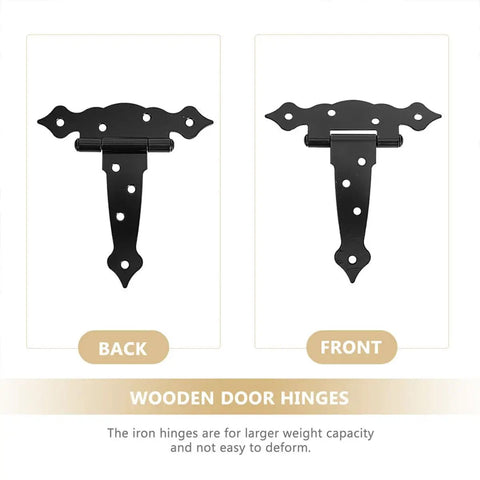 Heavy Duty Shed Door Hinges With Screws 2 Pack for Barn Doors and Outdoor Wood Gates, front and back view