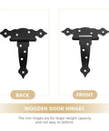 Front and back view of Heavy Duty Gate Hinges 2 Pack With Screws For Wooden Fence Gates And Barn Doors Outdoor Use Tough As Nails Built To Last For Farm Gates Weatherproof And Rust Resistant Hardware.